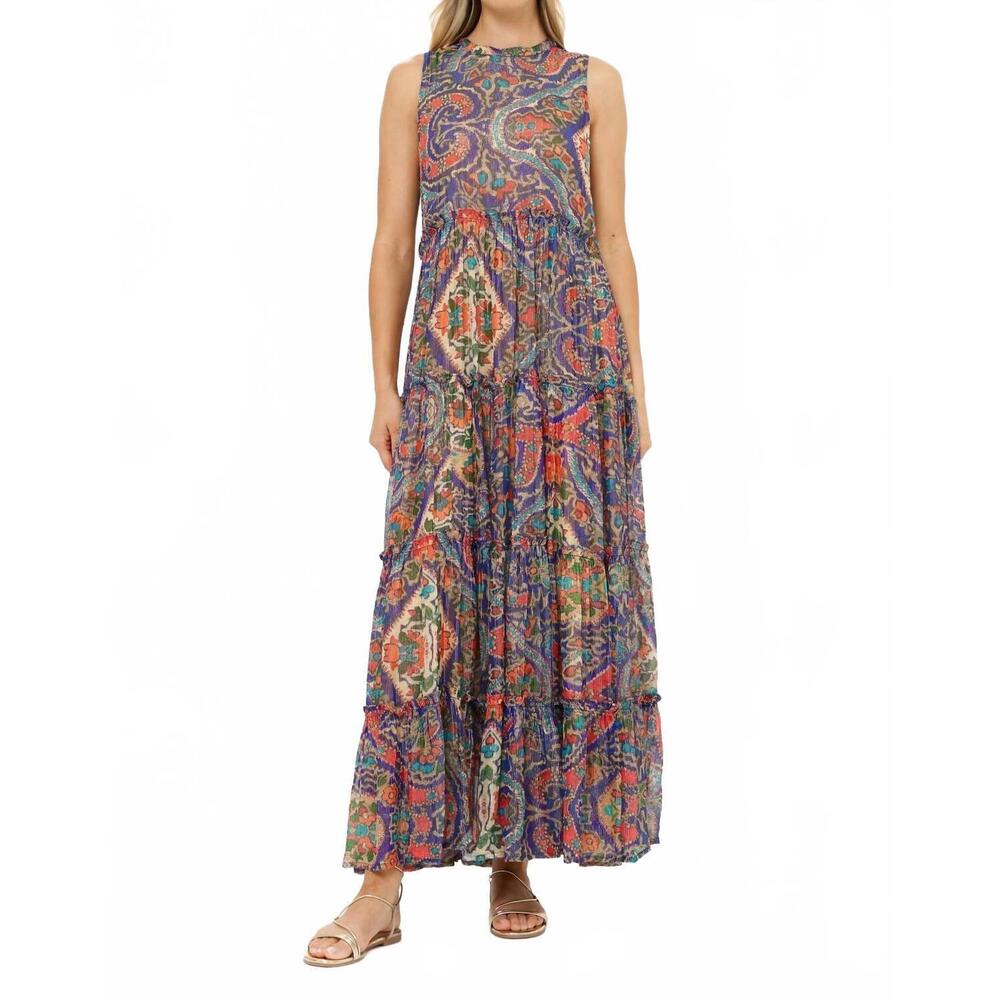NEW OLIPHANT ruffle tiered maxi dress in persia cobalt